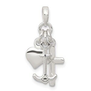 925 Sterling Silver Anchor Heart & Cross Mini Small Necklace Charm Pendant
